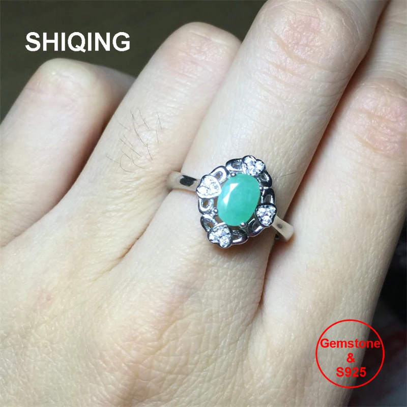 SHIQING Fine jewelry gemstone green nature emerald 925 sterling silver heart flower bridal ring for her
SHIQING Fine jewelry gemstone green nature emerald 925 sterling silver heart flower bridal ring for her