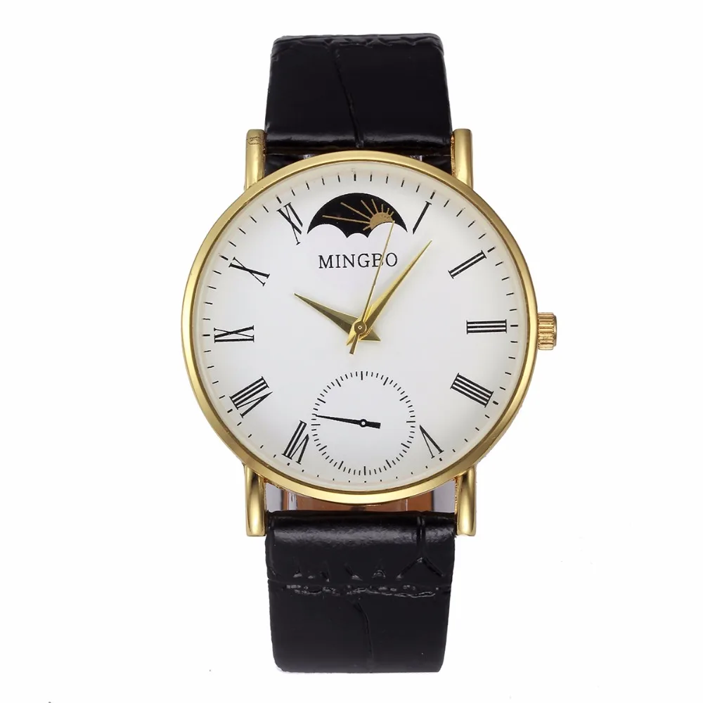 100 шт./лот 3165 MINGBO простые часы с кожаным ремешком Модные кварцевые наручные
