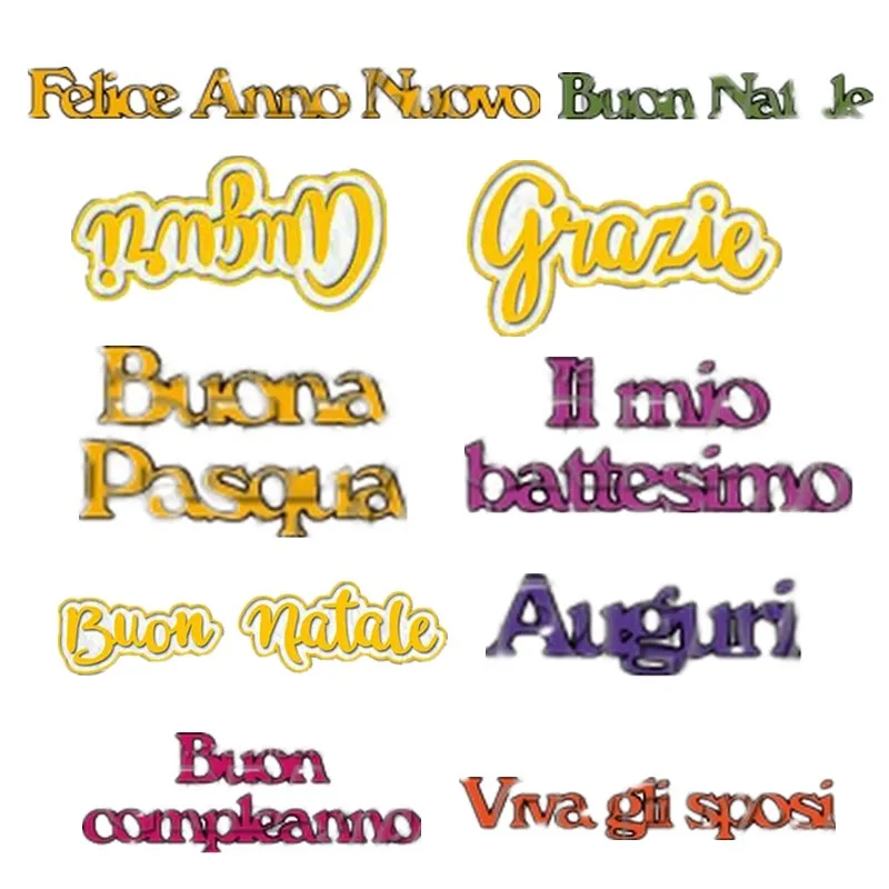 Mixed Italian Auguri Metal Cutting Dies Stencils for DIY Scrapbooking Embossing Photo Album Decoration Cards Handcraft Die Cut
Mixed Italian Auguri Metal Cutting Dies Stencils for DIY Scrapbooking Embossing Photo Album Decoration Cards Handcraft Die Cut