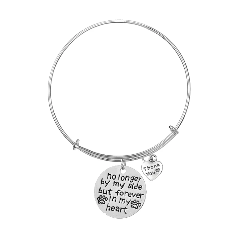 pet lover bangle "no longer by my side forever in my heart" Thank you lettering bangle heart pendant charm women bracelets
pet lover bangle "no longer by my side forever in my heart" Thank you lettering bangle heart pendant charm women bracelets