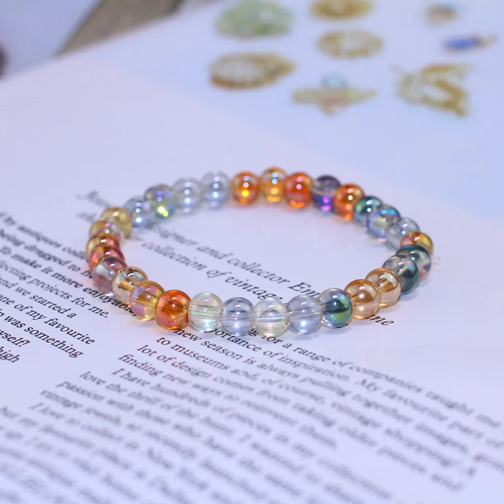 Женский прозрачный браслет с бусинами летний модный разноцветный одним кольцом 6