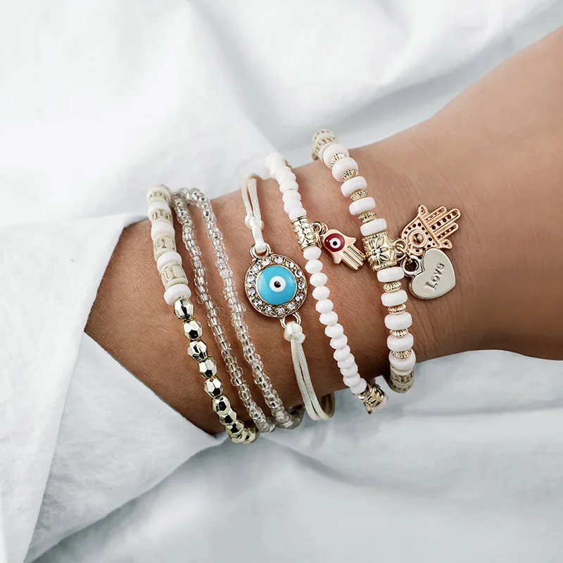 6 Pcs/Set Beads Strand Fatima Hand Charm Bracelet Set for Women Love Heart Hamsa Hand Jewelry Bohemia Braclets for Women 2019
6 Pcs/Set Beads Strand Fatima Hand Charm Bracelet Set for Women Love Heart Hamsa Hand Jewelry Bohemia Braclets for Women 2019