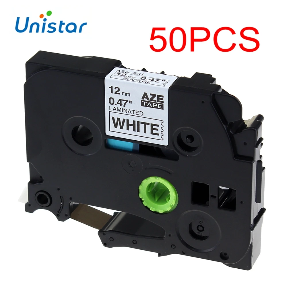 Unistar 50pcs/Lot TZe-231 Compatible for Brother Label Tape 12mm Black on White Label Ribbons for PT1010 PT-D210 Printer TZe231
Unistar 50pcs/Lot TZe-231 Compatible for Brother Label Tape 12mm Black on White Label Ribbons for PT1010 PT-D210 Printer TZe231