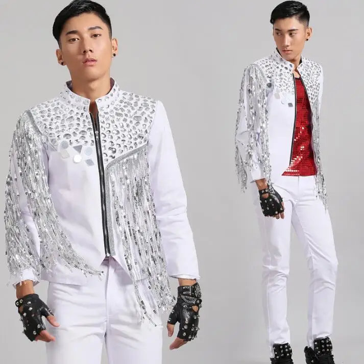 men suits designs tassel homme terno stage costumes for singers men sequin blazer dance clothes jacket style dress punk white
men suits designs tassel homme terno stage costumes for singers men sequin blazer dance clothes jacket style dress punk white