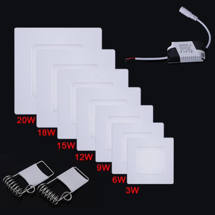 

Square Led Panel Light SMD 2835 3W 6W 9W 12W 15W 18W 20W AC 85-265V Led Ceiling Recessed lamp Led downlight+driver for indoor