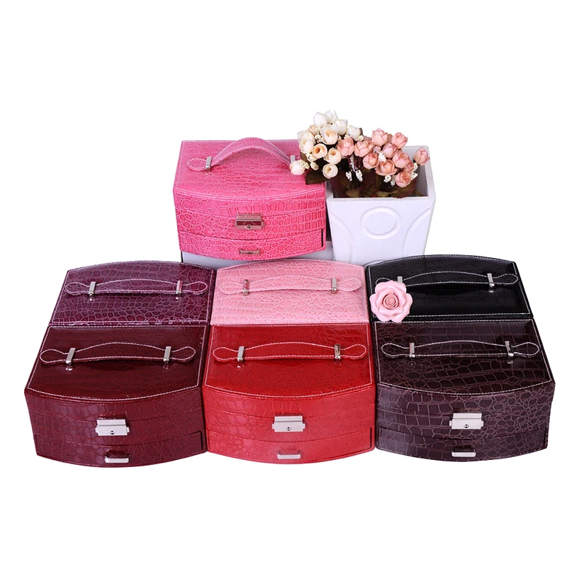 Guanya High-grade leather jewelry box 2 layers sector shape cosmetic storage birthday gift makeup organizer | Украшения и