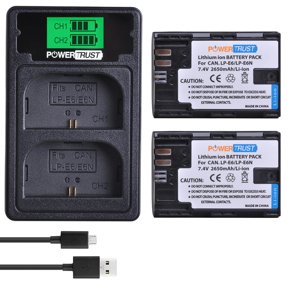 2Pcs LP-E6 LP-E6N LPE6 Battery+LCD Dual Charger with Type C Port for Canon EOS 5DS R 5D Mark II 5D Mark III 6D 7D 80D EOS 5DS R
2Pcs LP-E6 LP-E6N LPE6 Battery+LCD Dual Charger with Type C Port for Canon EOS 5DS R 5D Mark II 5D Mark III 6D 7D 80D EOS 5DS R