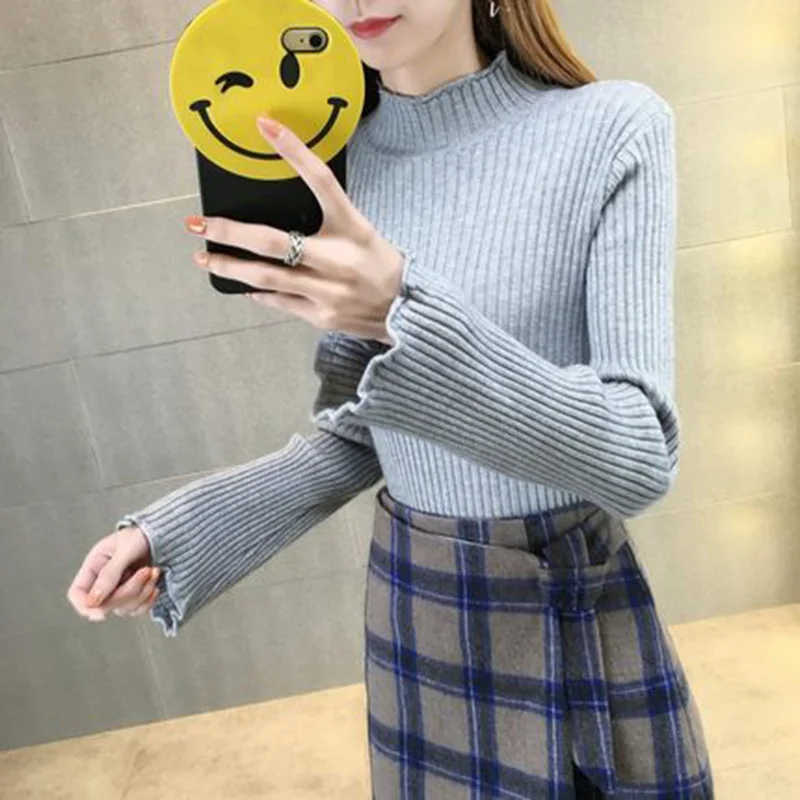 Fashion High-neck Sweater Female Autumn 2019 Winter New Slim Warm Pullover Sweater Trumpet Sleeve Knitted Sweater Ruffle YF093
Fashion High-neck Sweater Female Autumn 2019 Winter New Slim Warm Pullover Sweater Trumpet Sleeve Knitted Sweater Ruffle YF093