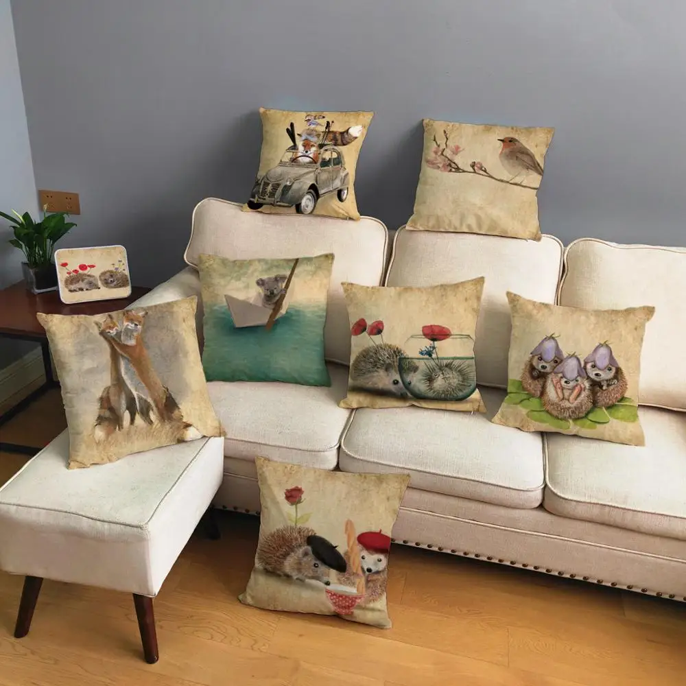 Vintage Cute Cartoon Hedgehog Plush Cushion Cover for Sofa Printed Drive Animal Throw Pillowcase Decoration Pillow Case 45x45cm
Vintage Cute Cartoon Hedgehog Plush Cushion Cover for Sofa Printed Drive Animal Throw Pillowcase Decoration Pillow Case 45x45cm