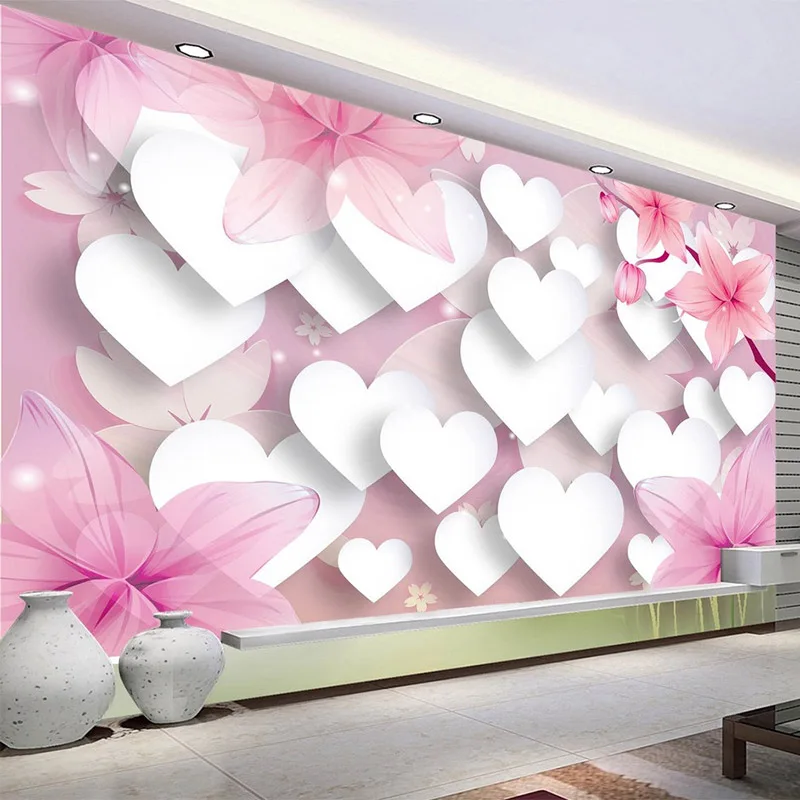 

Custom Any Size Wall Cloth 3D Embossed Pink Flowers Romantic Love Photo Mural Wallpaper Living Room Wedding House Backdrop Walls