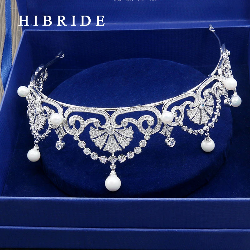 HIBRIDE Luxury Pearl Tiara King Crown Wedding Hair Jewelry Cubic Zirconia Gold Color Headpiece Women Bridal Accessories HC00017
HIBRIDE Luxury Pearl Tiara King Crown Wedding Hair Jewelry Cubic Zirconia Gold Color Headpiece Women Bridal Accessories HC00017