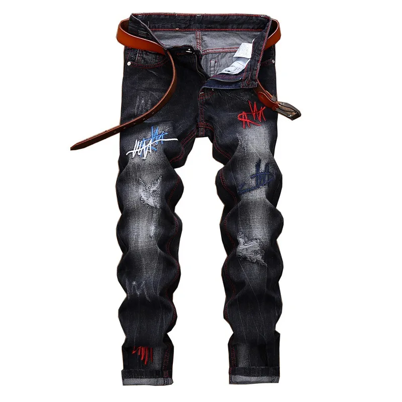 Mens Jeans Classic Letter embroidery design ripped jeans men Business Casual Denim Pants straight Slim Scratched Long Trousers
Mens Jeans Classic Letter embroidery design ripped jeans men Business Casual Denim Pants straight Slim Scratched Long Trousers