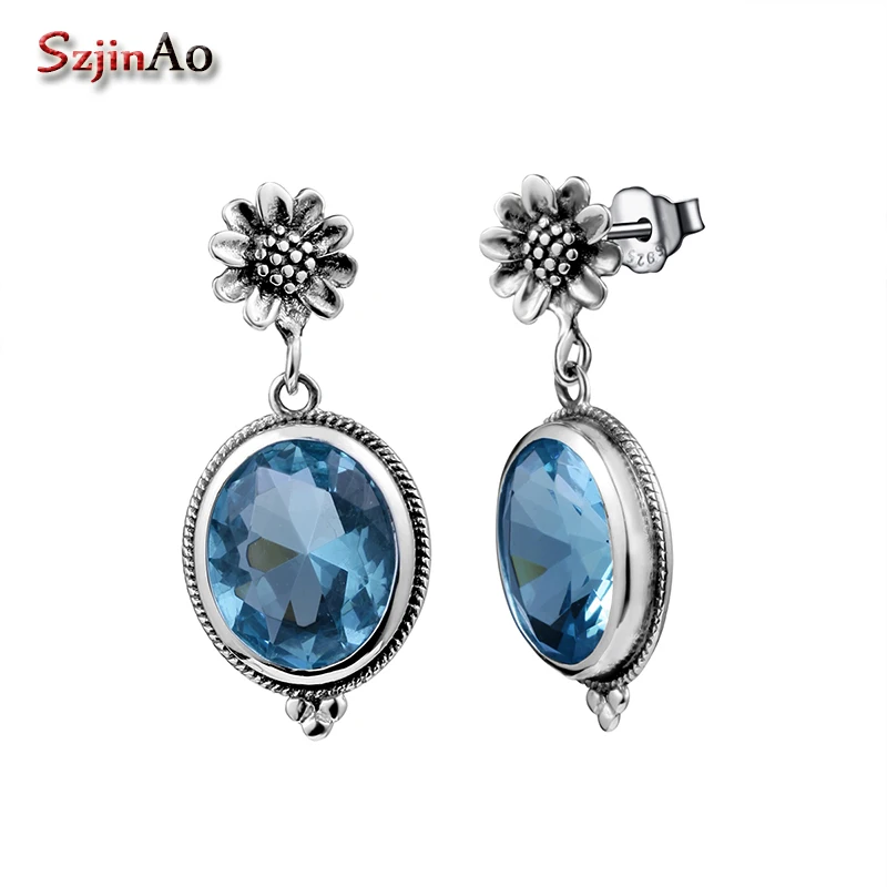 Szjinao Fashion Big Stone Women Vintage Style Blue Aquamarine Flower 925 sterling silver Earings Jewelry Brincos Bijoux Femme
Szjinao Fashion Big Stone Women Vintage Style Blue Aquamarine Flower 925 sterling silver Earings Jewelry Brincos Bijoux Femme