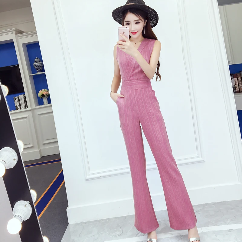 summer new commuter elegant temperament sleeveless V-neck was thin waist wide leg pants striped trousers pants female Siamese
summer new commuter elegant temperament sleeveless V-neck was thin waist wide leg pants striped trousers pants female Siamese