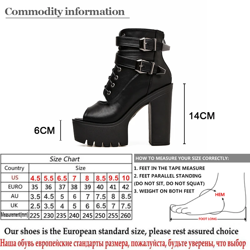 Gdgydh Lacing Black Leather Women Shoes High Heels New Spring Open Toe Ankle Boots For Women Platform Block Heels Fashion Buckle
Gdgydh Lacing Black Leather Women Shoes High Heels New Spring Open Toe Ankle Boots For Women Platform Block Heels Fashion Buckle