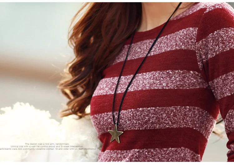 New Fashion long sleeve round collar stripe lady knit T-shir. Bottoming coat X01
New Fashion long sleeve round collar stripe lady knit T-shir. Bottoming coat X01