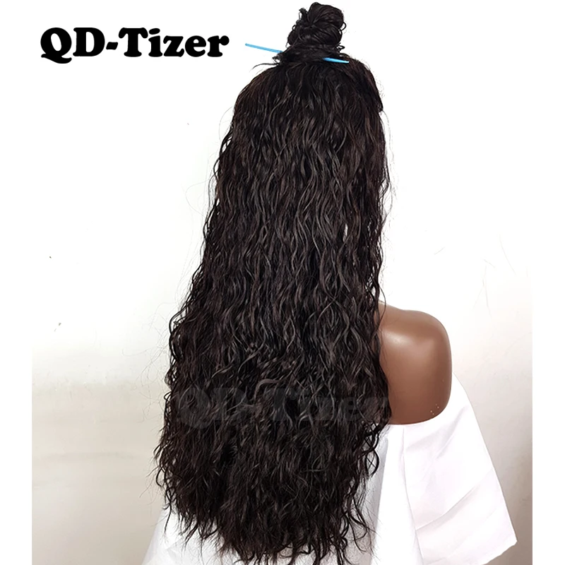 QD Tizer парик на кружеве цвет волос #4 Длинные свободные кудрявые афро американские
