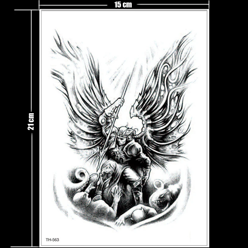 Временная татуировка в форме крыльев меч черная Татуировка рукав тату наклейка