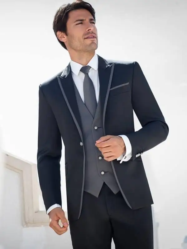 Latest Coat Pant Design Black Grey Trim Men Suit Slim Fit 3 Piece Classic Tuxedo Custom Gentle Blazer Prom Suits Terno Masculino
Latest Coat Pant Design Black Grey Trim Men Suit Slim Fit 3 Piece Classic Tuxedo Custom Gentle Blazer Prom Suits Terno Masculino
