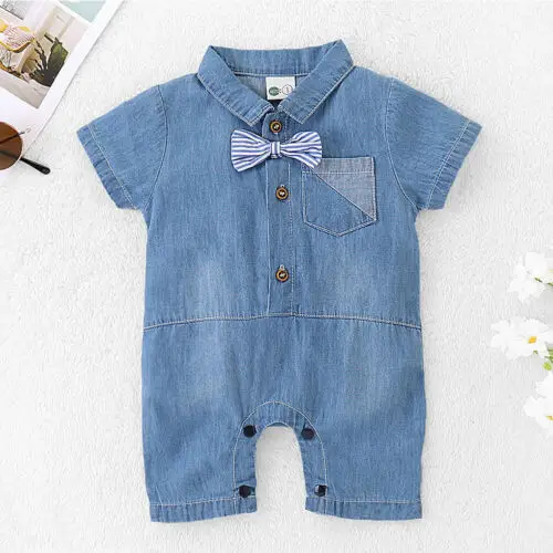 Summer Newborn Baby Boy Bow Button Blue Fashion Cool Short Sleeve Brief Romper Jumpsuit Outfits Tie Cute Clothes Denim Shorts
Summer Newborn Baby Boy Bow Button Blue Fashion Cool Short Sleeve Brief Romper Jumpsuit Outfits Tie Cute Clothes Denim Shorts