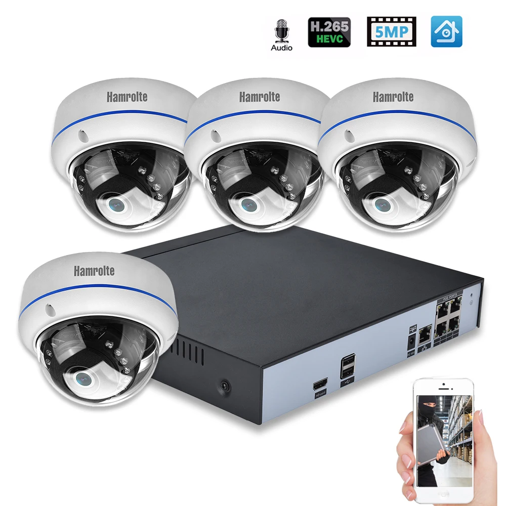 Hamrolte CCTV System H.265 4CH POE NVR 5MP Dome POE Camera POE NVR Kit HDMI Video Output Smart Phone Remote Motion Detection
Hamrolte CCTV System H.265 4CH POE NVR 5MP Dome POE Camera POE NVR Kit HDMI Video Output Smart Phone Remote Motion Detection