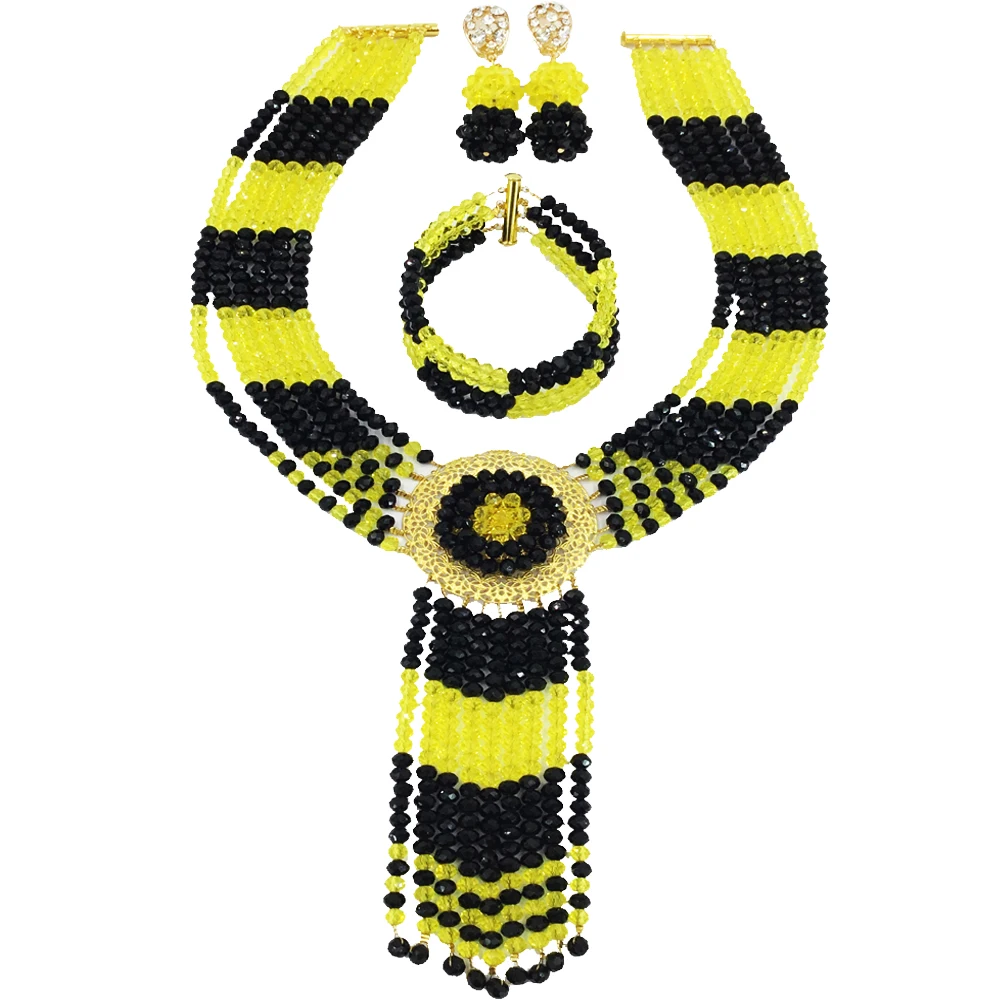 Black and Yellow Crystal Beads African Jewelry Set for Women Nigerian Wedding Bridal Party Jewelry
Black and Yellow Crystal Beads African Jewelry Set for Women Nigerian Wedding Bridal Party Jewelry
