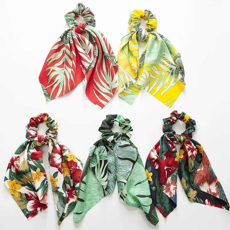 

MuHan Vintage Women Hair Scarf Bowknot Streamers Scrunchies Ponytail Holder Summer Floral Headbands Elastic Hair Ties for Girls