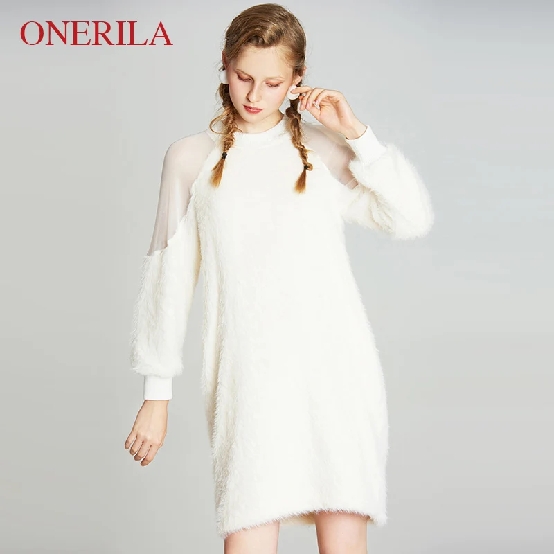 ONERILA 2018 осень зима новые модные белые Платья свитеры элегантный Для женщин с