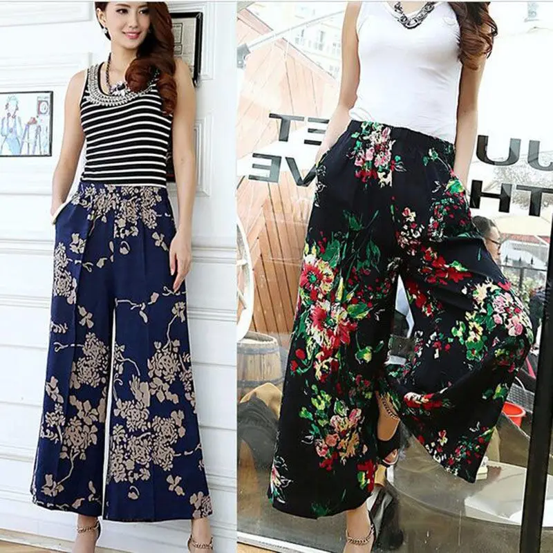 2019 New women summer pants pantalon femme print vintage trousers women Mid Wide Leg Pants
2019 New women summer pants pantalon femme print vintage trousers women Mid Wide Leg Pants