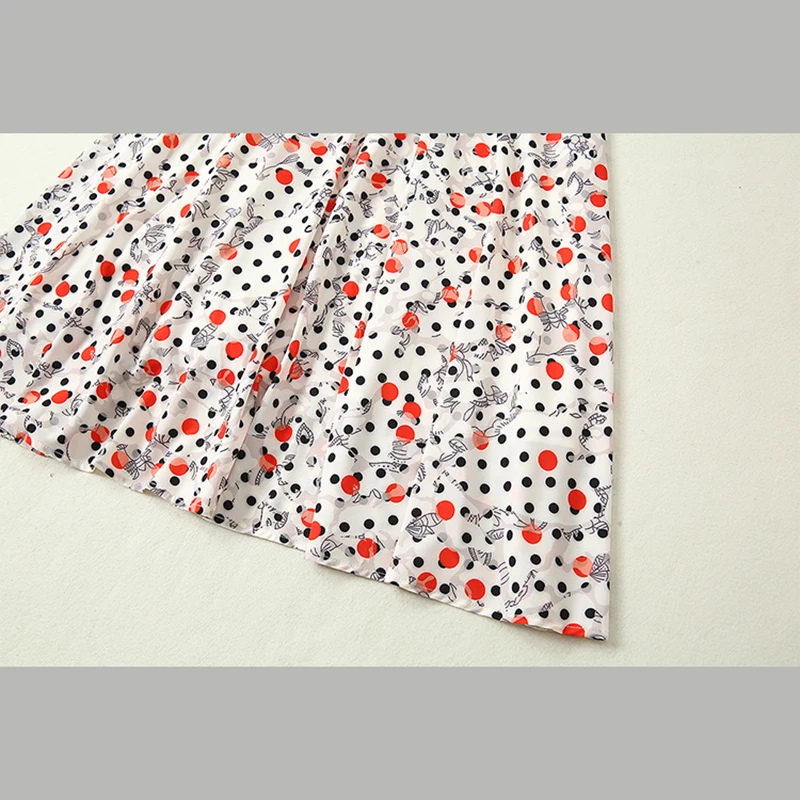 HIGH QUALITY Newest 2019 Summer Runway Dress Women's Half Sleeve Dot Print Midi | Женская одежда