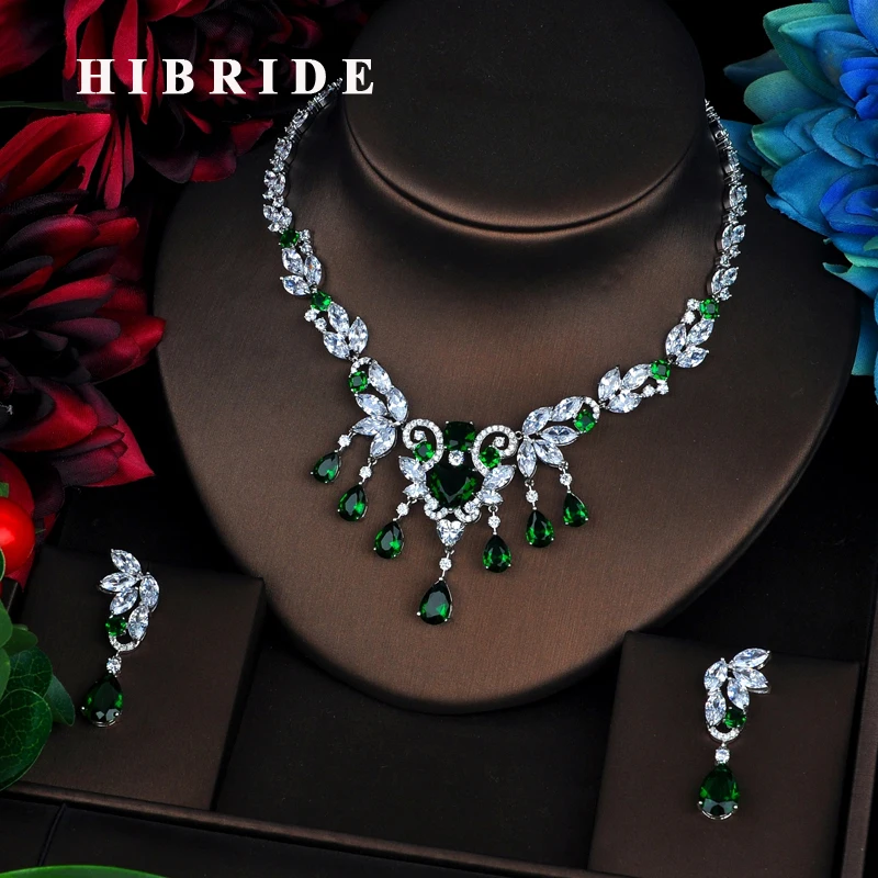 HIBRIDE Classic Flower Pendents Green Cubic Zircon Women Dubai Bridal Jewelry Sets Wedding Necklace Accessories Bijoux N-527
HIBRIDE Classic Flower Pendents Green Cubic Zircon Women Dubai Bridal Jewelry Sets Wedding Necklace Accessories Bijoux N-527