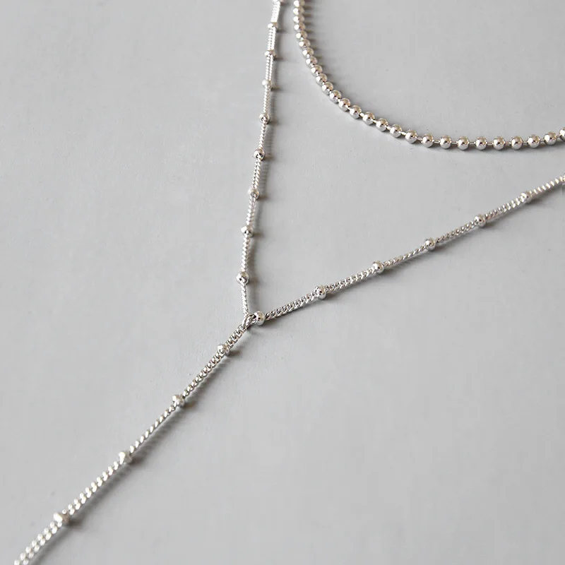 Фото Женское Ожерелье с круглыми бусинами длинное ожерелье из стерлингового серебра