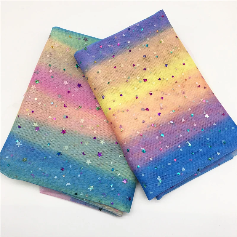150CM 1m/lot Moon Mesh Fabric Gauze Tulle Bronzing Rainbow Tissue Kids Dress Cloth Sewing Doll Cloth DIY Craft Quilt Materials
150CM 1m/lot Moon Mesh Fabric Gauze Tulle Bronzing Rainbow Tissue Kids Dress Cloth Sewing Doll Cloth DIY Craft Quilt Materials