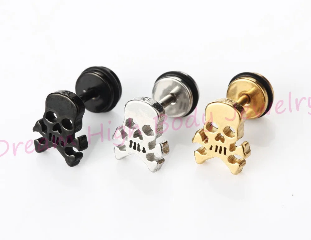 New CrossBones Ear Stud Skull Heads Cut Skeleton Plating Titanium Black Gold Hollow Skull Stud Earrings for Men
New CrossBones Ear Stud Skull Heads Cut Skeleton Plating Titanium Black Gold Hollow Skull Stud Earrings for Men