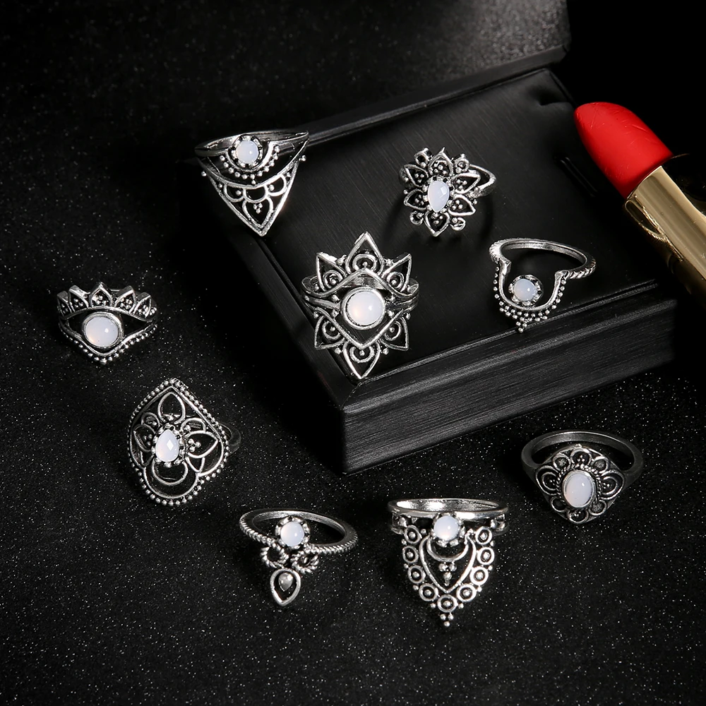 New Design Vintage Opal Knuckle Rings Set For Women Boho Geometric Pattern Flower Rings Party Bohemian Jewelry
New Design Vintage Opal Knuckle Rings Set For Women Boho Geometric Pattern Flower Rings Party Bohemian Jewelry