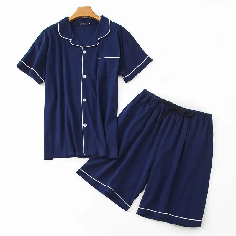 2019 Summer Men's Casual Pajama sets Men Turn-down Collar shirt & half pants Male 100% Cotton sleepwear suit Plus size XL | Мужская