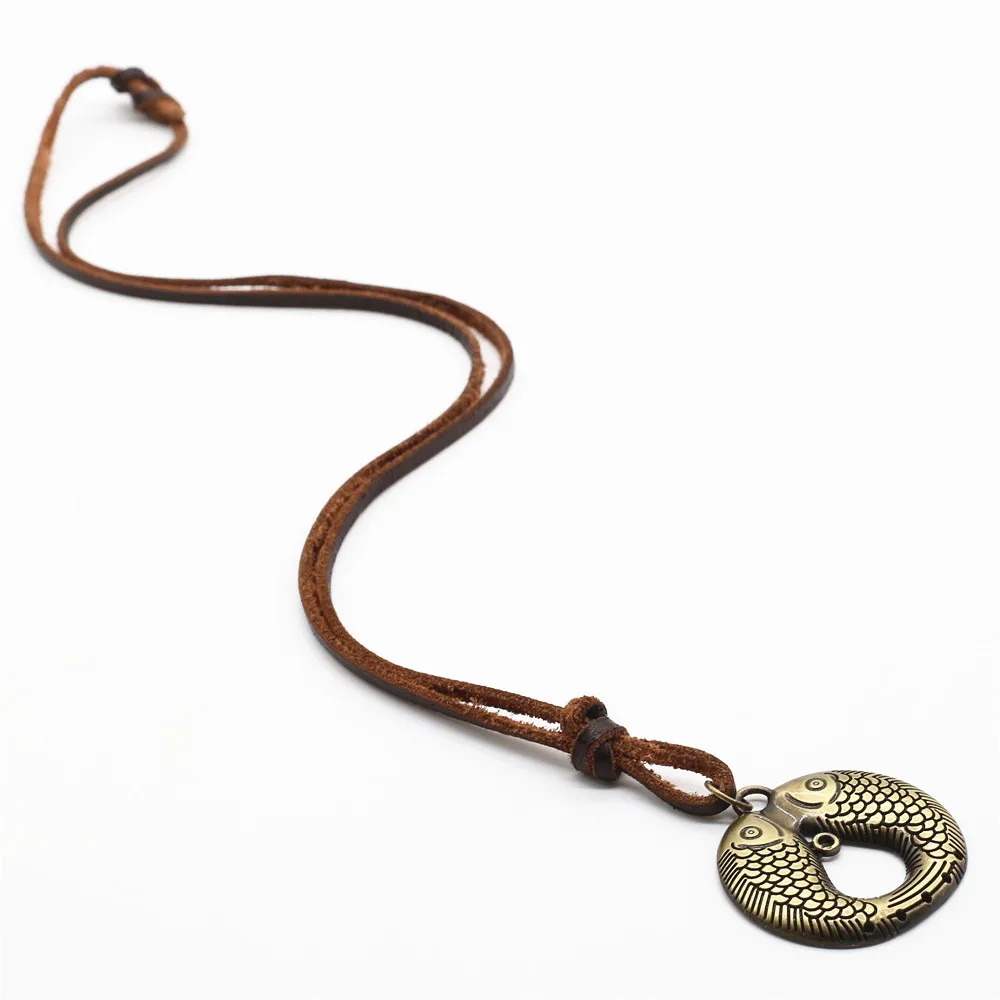 Handmade Genuine Cowhide Leather Rope Chain Maxi Vintage Pisces Fishes Pendant Necklace Men Women Homme Male Cowboy Jewelry
Handmade Genuine Cowhide Leather Rope Chain Maxi Vintage Pisces Fishes Pendant Necklace Men Women Homme Male Cowboy Jewelry