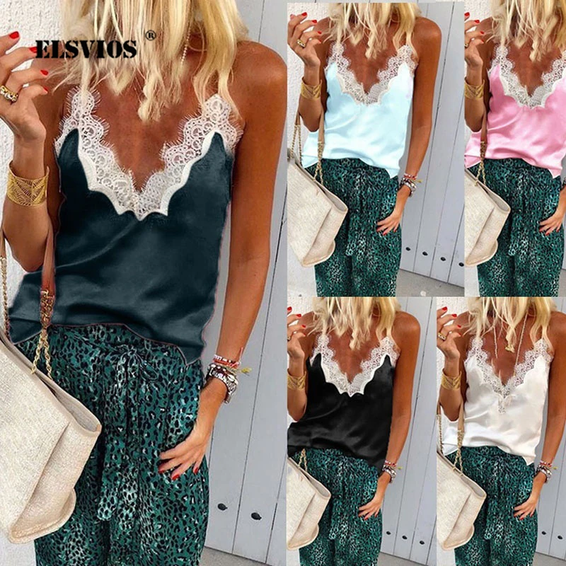 ELSVIOS 3XL Women Deep V-neck Lace Patchwork Chiffon Shirt Sleeveless Strap Summer Sexy T Shirt Casual Streetwear Tops Plus Size
ELSVIOS 3XL Women Deep V-neck Lace Patchwork Chiffon Shirt Sleeveless Strap Summer Sexy T Shirt Casual Streetwear Tops Plus Size