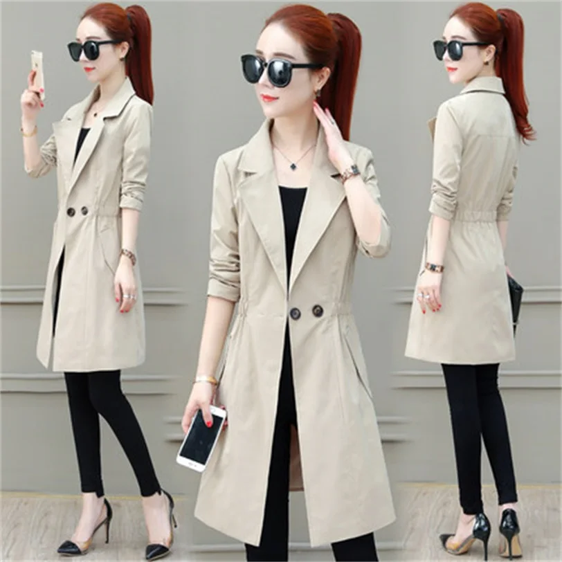 Mid-length windbreaker spring and autumn new style waist temperament British style popular women's coat JQ637
Mid-length windbreaker spring and autumn new style waist temperament British style popular women's coat JQ637
