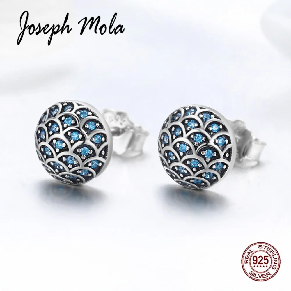 Joseph Mola 925 Серебро Изысканный океан Сердце Круг CZ клипсы с камнем Серьги крошечные
