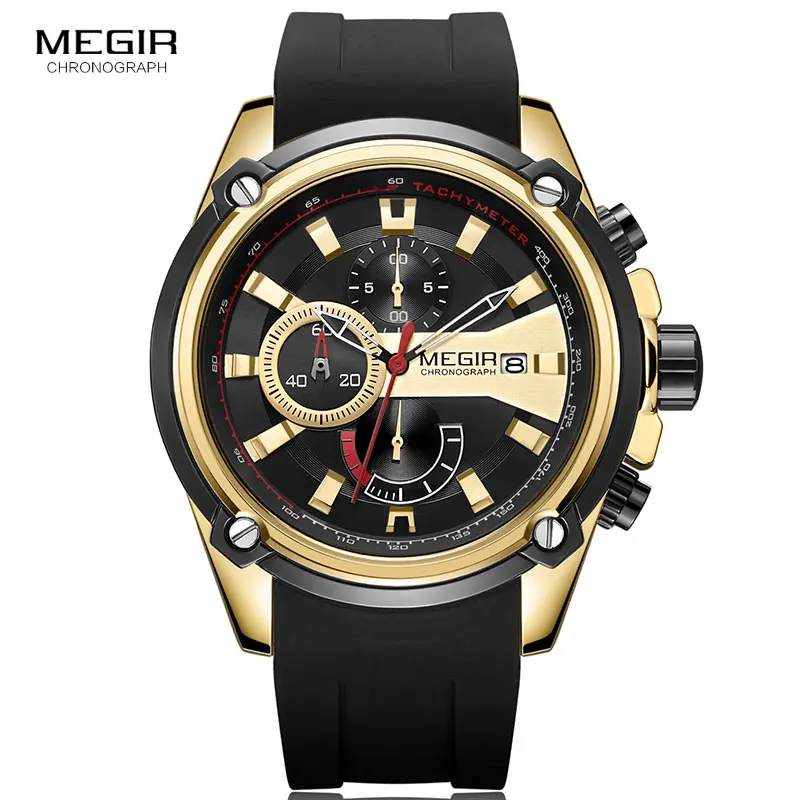 MEGIR Luxury Men's Watches Chronograph Silicone Sports Military Quartz Wrist Watch Man Male Relojes Hombres Army 2086 Gold Black
MEGIR Luxury Men's Watches Chronograph Silicone Sports Military Quartz Wrist Watch Man Male Relojes Hombres Army 2086 Gold Black