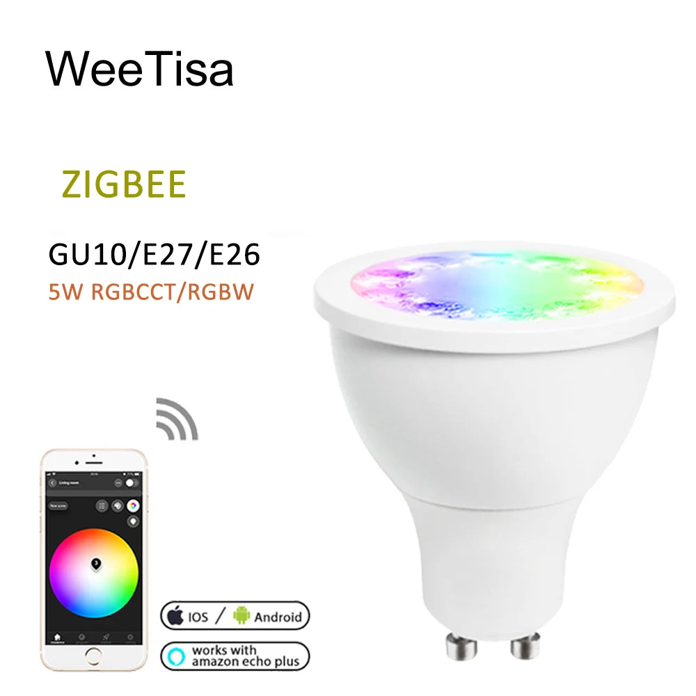 ZIGBEE LED Spotlight GU10 E26 E27 Dimmable 5W RGBW RGBCCT AC 110V 220V Smart Home APP Control LED Bulbs Work with Amazon Echo
ZIGBEE LED Spotlight GU10 E26 E27 Dimmable 5W RGBW RGBCCT AC 110V 220V Smart Home APP Control LED Bulbs Work with Amazon Echo