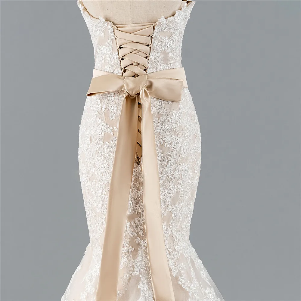 Champagne Vestido De Noiva Wedding Dresses Mermaid Sweetheart Appliques Lace Bow Cheap Boho Wedding Gown Bridal Dresses
Champagne Vestido De Noiva Wedding Dresses Mermaid Sweetheart Appliques Lace Bow Cheap Boho Wedding Gown Bridal Dresses