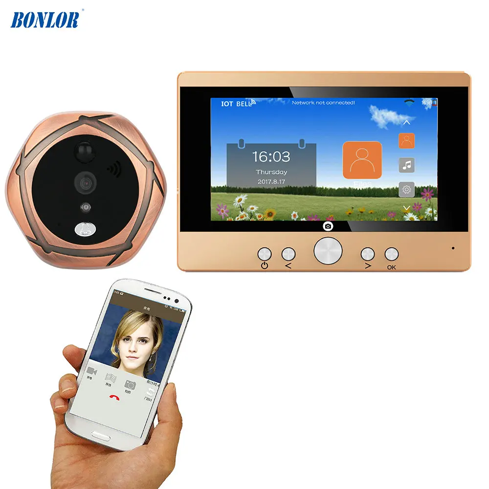 

720P WiFi Wireless Digital Peephole Door Viewer 5" Front Door Peephole Camera Wifi Doorbell with Intercom or take picture