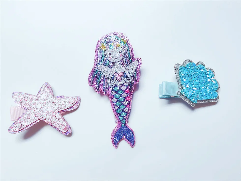 1set ins Fashion Cute Glitter Mermaid Hairpins Cartoon Starfish Shell Hair Clips Princess Headwear Boutique Hair Accessories