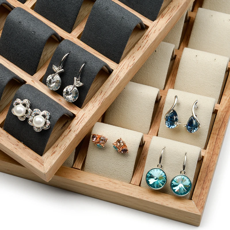 FANXI Solid Wood Dark Grey/ Beige Earring Display Tray with Microfiber Jewelry Display 49 Seats Ear Drop Expositor Organizer
FANXI Solid Wood Dark Grey/ Beige Earring Display Tray with Microfiber Jewelry Display 49 Seats Ear Drop Expositor Organizer