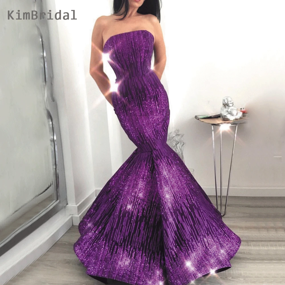 Purple Prom Dresses Strapless Neckline Mermaid Sparkly Sequins Long Evening Dresses Gowns Arabic
Purple Prom Dresses Strapless Neckline Mermaid Sparkly Sequins Long Evening Dresses Gowns Arabic