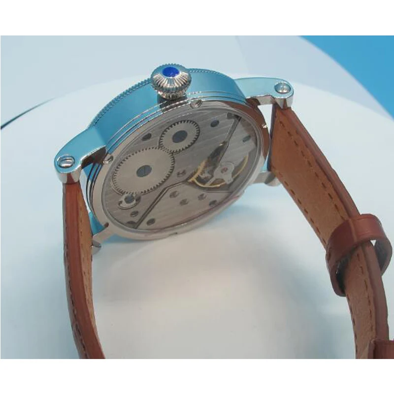 Мужские наручные часы Parnis PVD чехол с синими стрелками белый циферблат черный