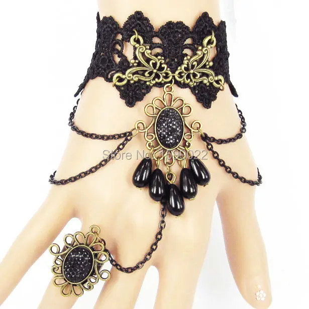 Handmade Black Lace Exotic Dress Bracelets Hand Jewelry with Ring Gothic masquerade Female Teenagers Women Wrist Accessories
Handmade Black Lace Exotic Dress Bracelets Hand Jewelry with Ring Gothic masquerade Female Teenagers Women Wrist Accessories