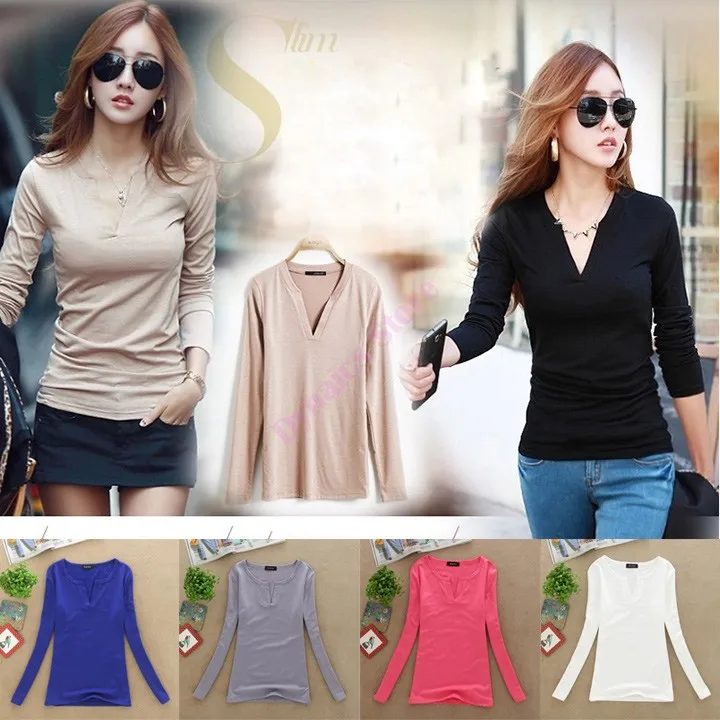 New Fashion Female Casual V-neck Roll Up Long Sleeve Shirts Blouses Top Blusas For Women 10 Colors SV11 |